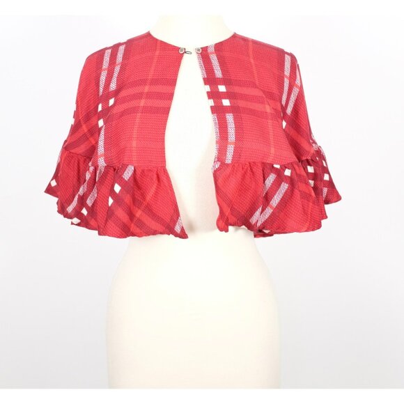 New Burberry Nova cape check poncho jacket wool silk red - Picture 1 of 11